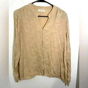 Side Stitch Blouse Jacquard Print Top Camo Ivory Tan Womens Size Small